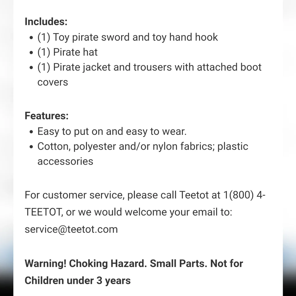 Teetot Pirate Captain Child Costume🤍 - Picture 3 of 3